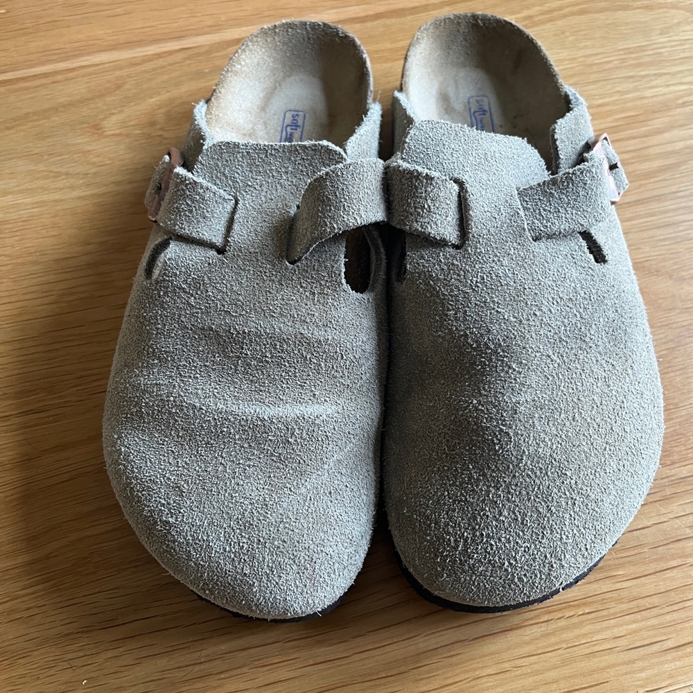 Birkenstock Boston Taupe Suede Slip-On Clogs - Picture 2 of 4